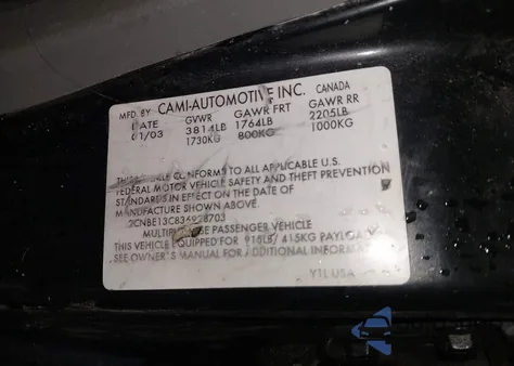 2003 Chevrolet Tracker Hard Top Base from USA, damaged, VIN 2CNBE13C836928703